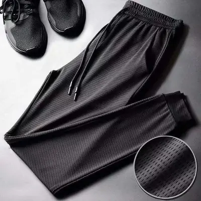 Men's Black Ice Silk Cropped Pants Casual Breathable