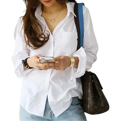 Women White Long Sleeve Button Down Shirt