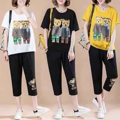 Summer Loose Sleeve Sports Suit Cropped Pants Set
