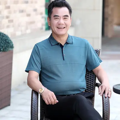 Men Polo Shirt Blue 40+ Summer Wear