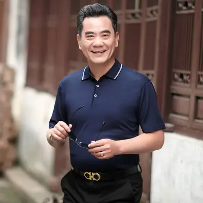 Men Polo Shirt Dark Blue Middle-aged Elderly Loose Fit