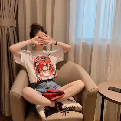 2022 Korean Style Women's T-shirt Loose Slimming Half Sleeve