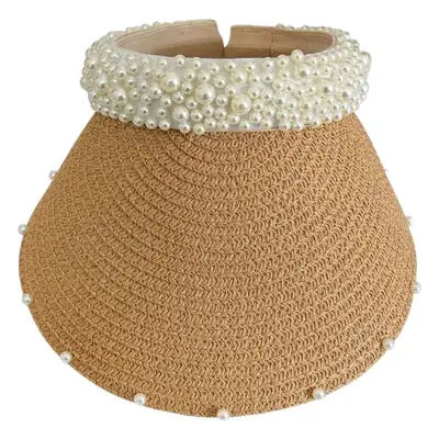 Women's Straw Pearl Beach Hat Summer Sun Protection
