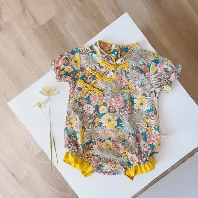 Chinese Style Floral Romper for Girls 0-2Y Summer