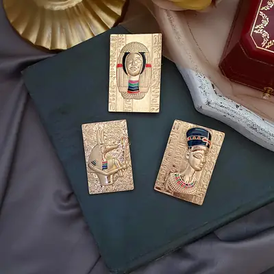 Frosted Gold Egyptian Totem Brooch for Men