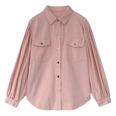 Women's Pink Button Down Shirt Top with Long Sleeve Base