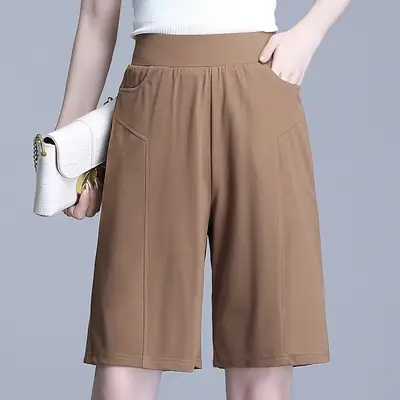 2023 Summer Elastic Waist Stretch Plus Size White Shorts