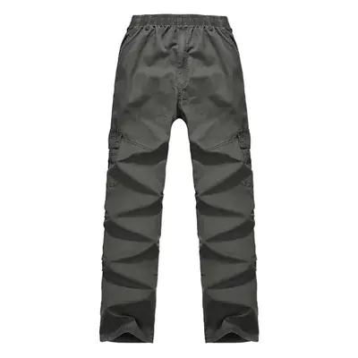 Men Gray Elastic Waist Sports Pants Plus Large Cotton