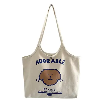 2025 Cartoon Canvas Bag Women Beige One Shoulder