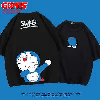 Doraemon Anime T-Shirt Red Short Sleeve Men Women