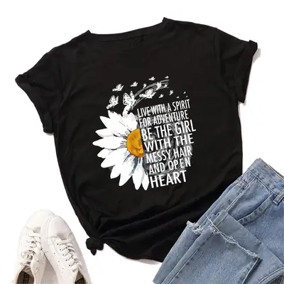 Women Sunflower Graphic T-Shirt Grey Loose Fit