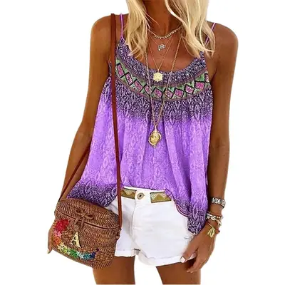 2024 Women's Summer Printed Camisole Top with Colorful Gradient