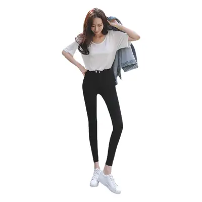 Women Fleece Lined Black Tight Waist Pants 2025
