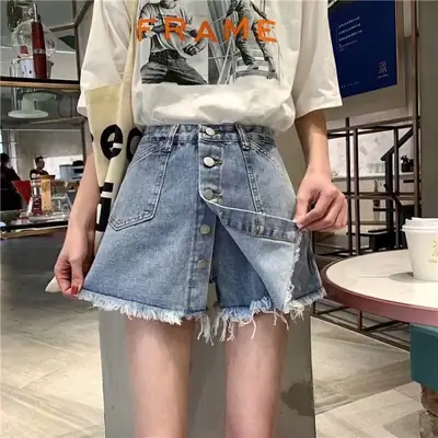 Women High Waist Denim A-Line Skirt Set