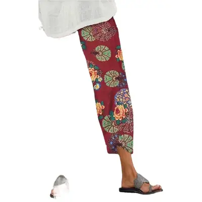 Foreign Trade Printed Elastic Waist Pants for Women