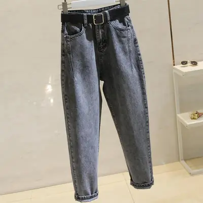2020 Ash Gray Women's Wide Leg Dad Jeans Wholesale