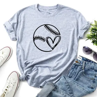 Girls Black Baseball Heart T-Shirt Cotton