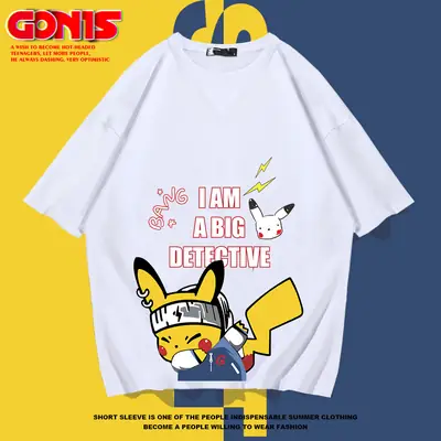 Men Women Summer T-Shirt Pikachu Graphic Pure Cotton