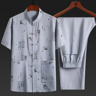 Men's Chinese Style Cotton Linen Suit Cream
