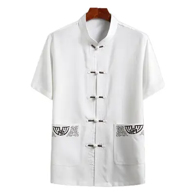 Male Linen Tang Suit Gray Retro Dad Grandpa
