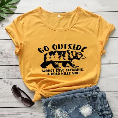 Pink Go Outside Bear Killer T-Shirt Short Sleeve