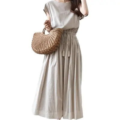 Cotton Linen Swing Dress 2023 Summer Large