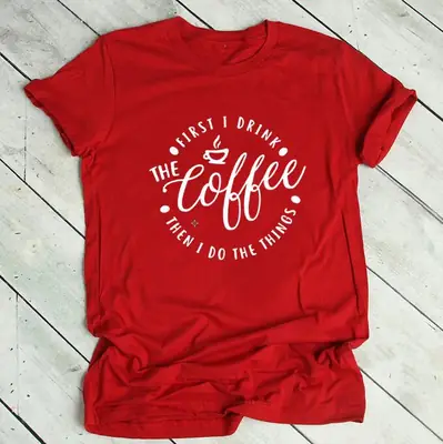 Women Grey Coffee Print T-Shirt Short Sleeve
