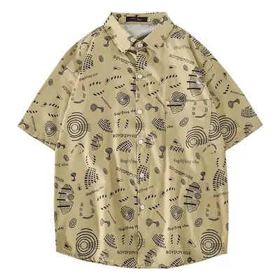 Men 2022 Graphic Print Short Sleeve Shirt Olive Green