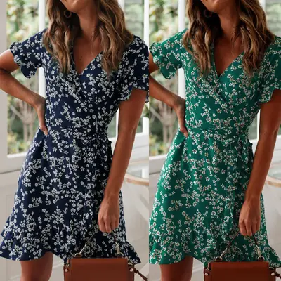 Navy Floral Sleeveless V-Neck Vest Dress