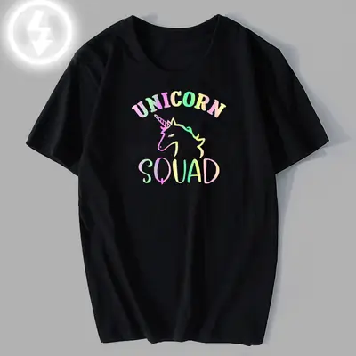 Unicorn Style T-Shirt Black Crewneck Super Hot Ins