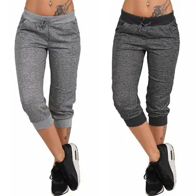 2020 European and American summer cropped Harlan pants elastic lace-up feet sports casual women's pants cross-border Women's wholesale