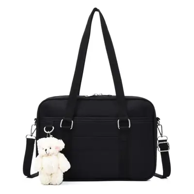 Black Japanese Style Canvas College Shoulder Tote Bag