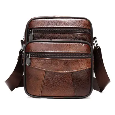 Men's Black Genuine Leather Crossbody Bag Vertical Zip