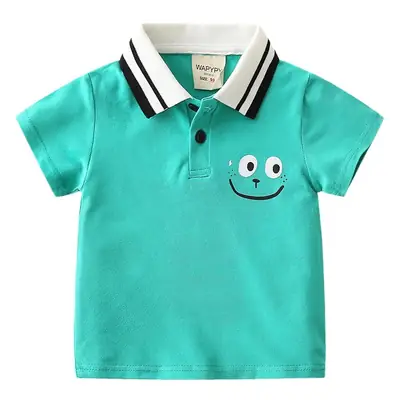 Boys Cotton Pique Polo Shirt Turquoise Smile Face Design