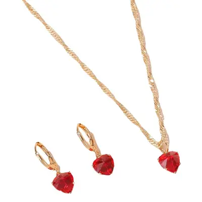 Gold Crystal Zircon Necklace Earrings Set for Women