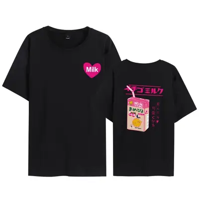Red Cartoon Q Milk Printed T-Shirt Set for Men Women