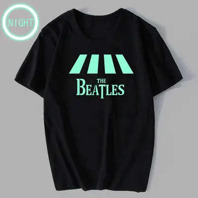Beatles T-Shirt Black Cotton Loose Summer Short Sleeve