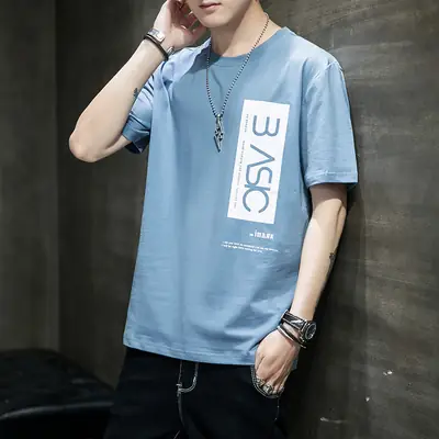 Men Blue 3 YSO Cotton T-Shirt Loose Crewneck