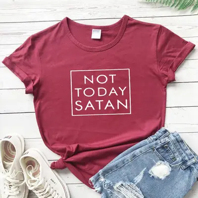 Not Today Satan Maroon T-Shirt Border Print