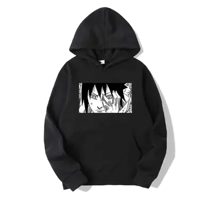 Naruto Eyes Print Black Hooded Sweatshirt for Men Women