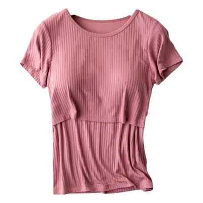Pink Striped T-Shirt for Pregnant Women Short Sleeve