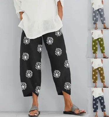 Women's Loose Dandelion Printed Pants with Elastic Waist