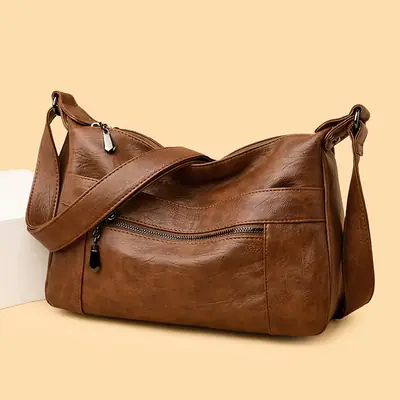 Brown Leather Shoulder Messenger Bag for Women