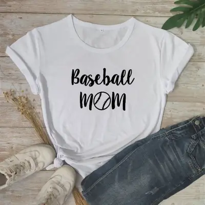 Baseball Mom T-Shirt Grey Short Sleeve