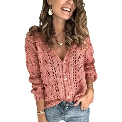 2023 Knitwear V Neck Cardigan Women Pure Color