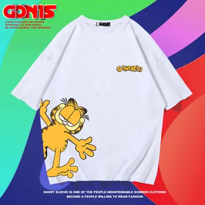 Garfield Joint T-Shirt Short Sleeve Cartoon Loose Cotton Teenage
