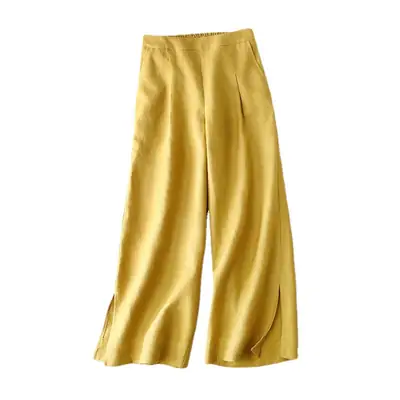 Women's Green Linen Wide Leg Pants High Waist Loose Fit