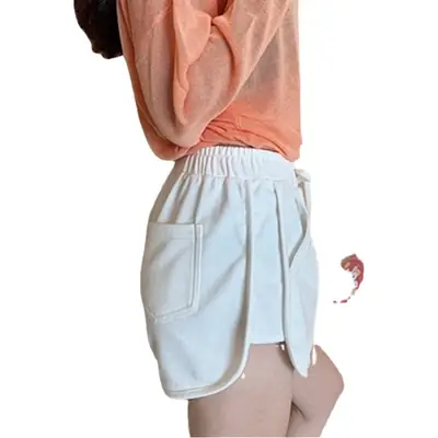 Orange Solid Color Casual Drawstring Rhyme Shorts