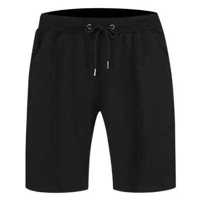 Men Pure Cotton Terry Shorts Black Gray Drawstring Waist