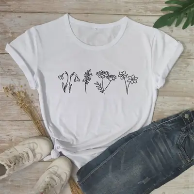 Green Floral Print Short Sleeve T-Shirt for Women
